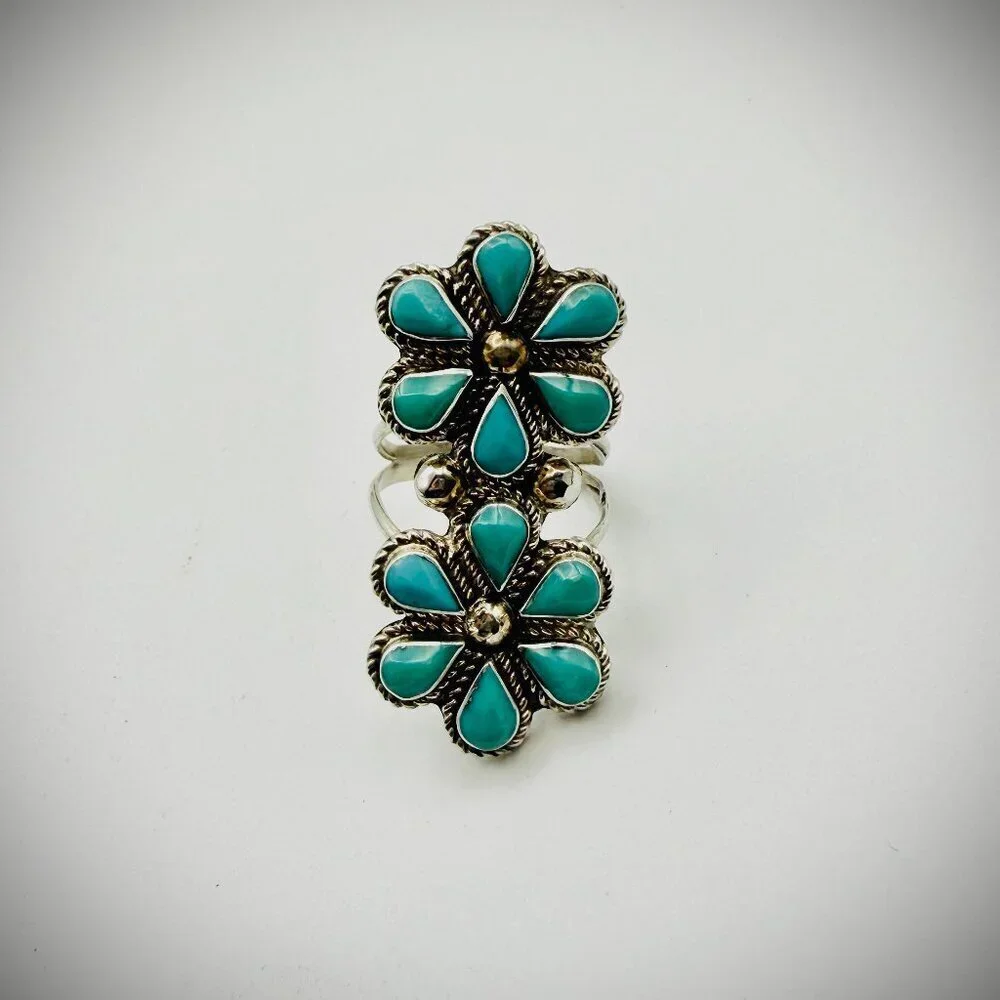 GINA DOSEDO ZUNI TURQUOISE FLOWER CLUSTER RING SZ 7.5